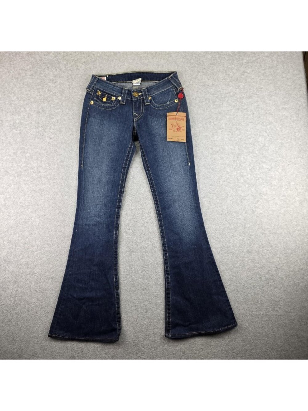 True Religion Raegan Jeans Womens 25 Blue Flare Stretch Gold Trim Denim NWT